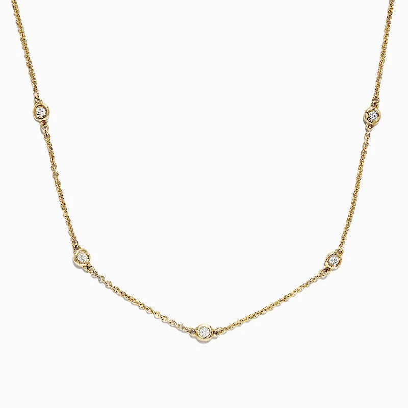 Rope braid necklaces-D'Oro 14K Yellow Gold 18" Diamond Station Necklace, 0.21 TCW