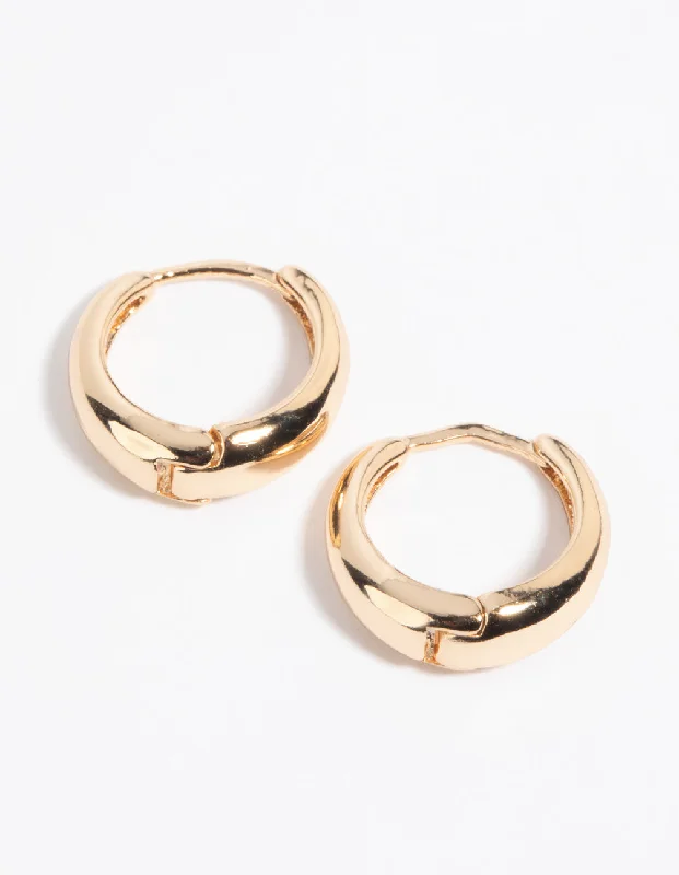 Light wood earrings-Gold Huggie Hoop Earrings