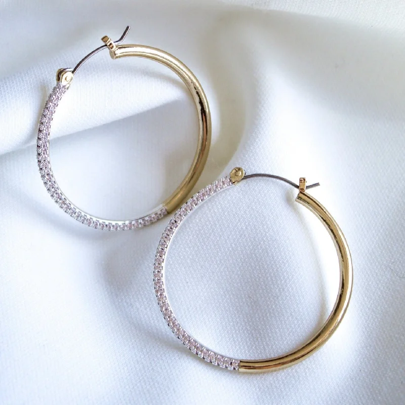 Broad hoop earrings-Kinsey Designs | Law Two Tone Hoop Earrings with CZ Crystal Accents