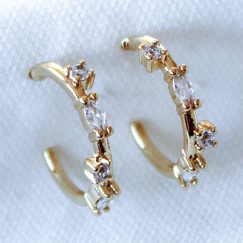 Soft threader earrings-Kinsey Designs | Chase Gold Tone Mini Hoop Earrings with CZ Crystal Accents