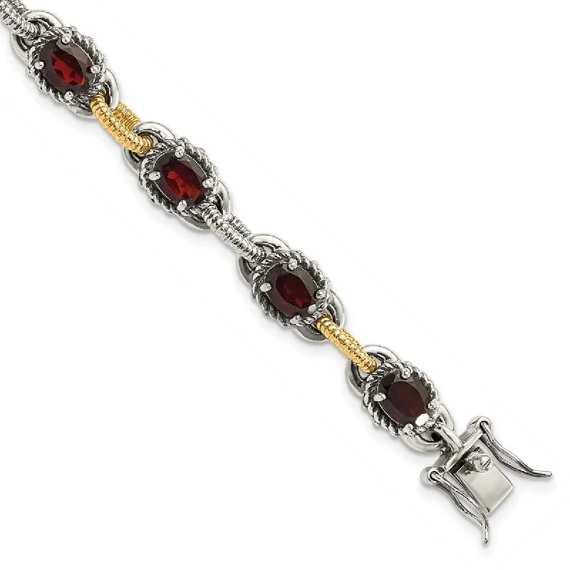 Stone stack bangles-Curata 925 Sterling Silver Box Catch Closure With 14k 9.05Garnet 7.75inch Bracelet