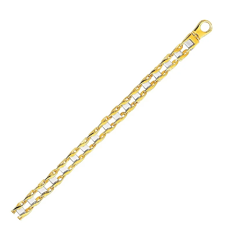 Bold gem bangles-14k Two-Tone Gold Men's Bracelet with S Style Bar Links