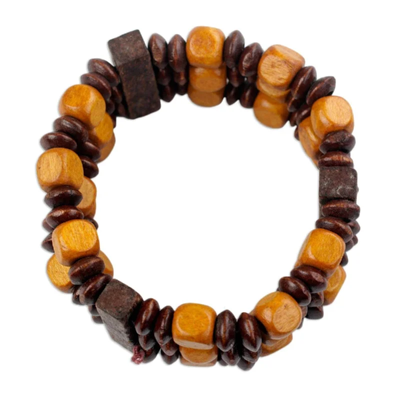 Ethnic braid bangles-NOVICA Forest Beauty, Wood beaded stretch bracelet