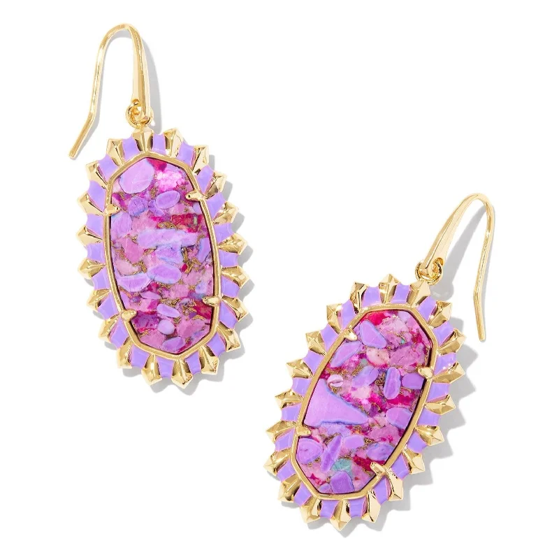 Thin hoop earrings-Kendra Scott | Dani Gold Color Burst Frame Drop Earrings in Bronze Veined Violet Magnesite