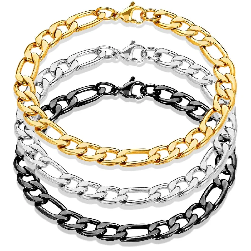 Pure modern bangles-Men's Stainless Steel Figaro Chain Bracelet (7.5mm) - 8.25 Inches