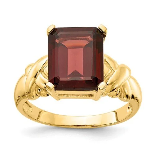 Bold druzy engagement rings-14KT YELLOW GOLD 5.30 CT EMERALD CUT GARNET RING