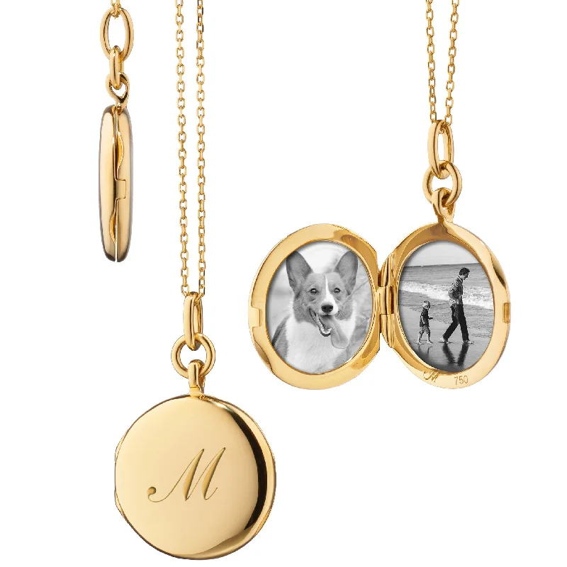 High gloss necklaces-Slim "Quinn" 18K Gold Engraved Locket Necklace