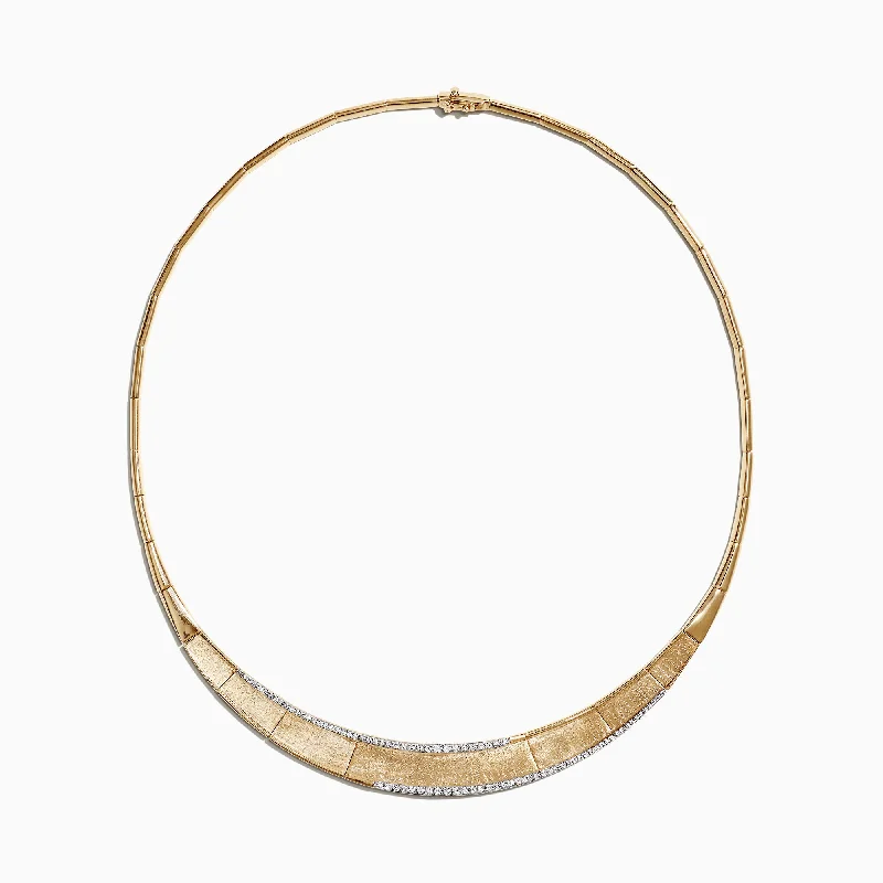 Light filigree necklaces-D'Oro 14K Brushed Yellow Gold Diamond Collar Necklace, 0.90 TCW