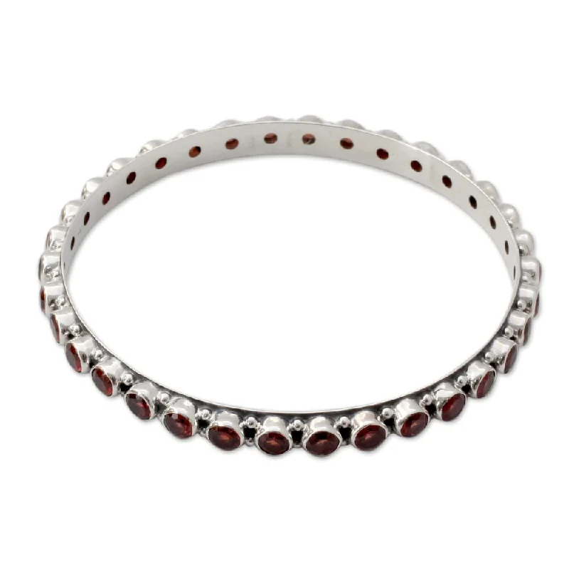 Oval gem bangles-Garnet Bangle Bracelet, 'Love'S Energy' (India) - 7'6" x 9'6" - 7'6" x 9'6"