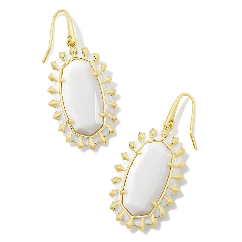 Raven feather earrings-Kendra Scott | Dani Gold Color Burst Frame Drop Earrings in White Mother-of-Pearl