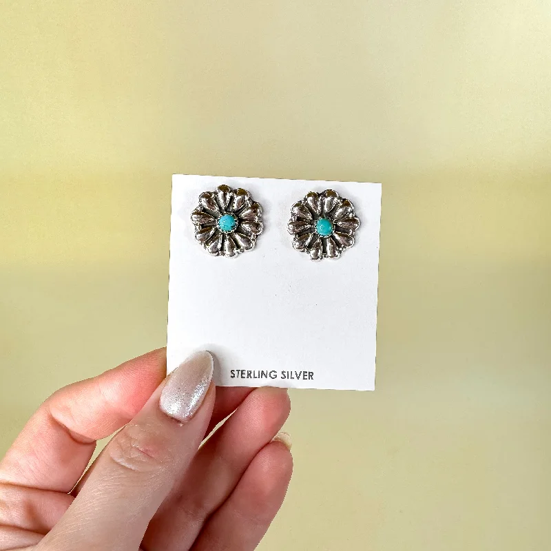 Wide bar earrings-Hada Collection | Handmade Sterling Silver Kingman Turquoise Stud Earrings