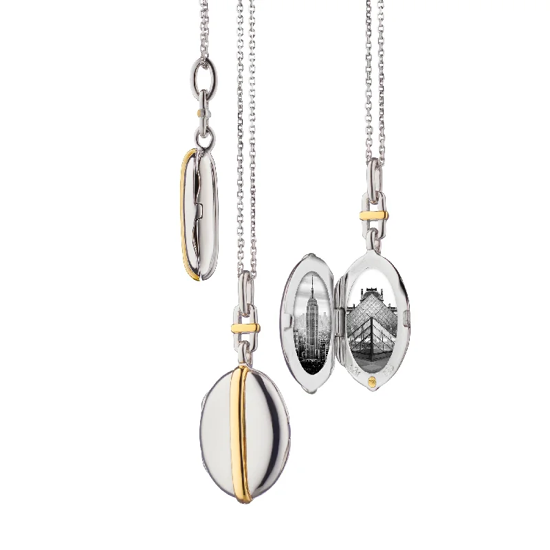 Subtle charm necklaces-Slim Oval "Tess" Two-Tone Locket Necklace