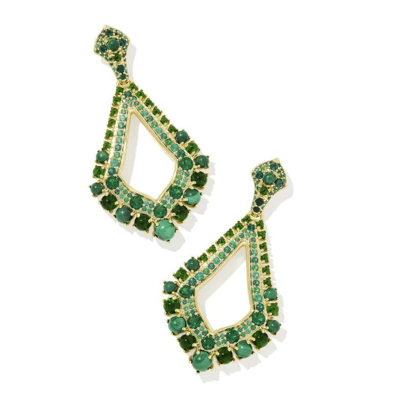 Wide bar earrings-Kendra Scott | Krista Statement Earrings in Gold Green Mix