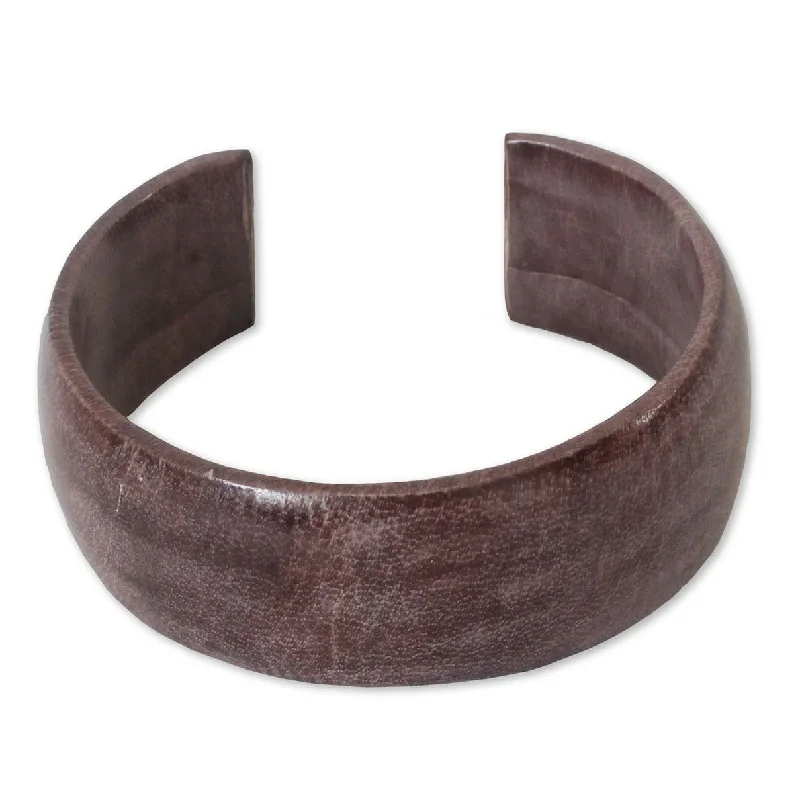 Cool clay bangles-Handcrafted Leather 'Annula In Plum' Cuff Bracelet (Ghana)