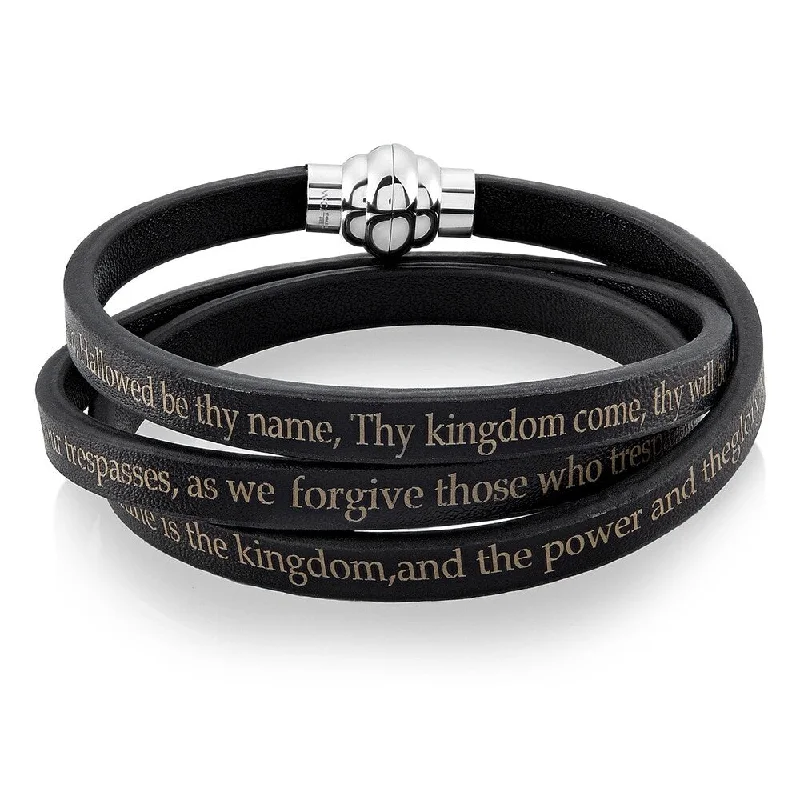 Fiber tassel bangles-Lord's Prayer Stainless Steel Leather Wrap Bracelet (6mm)