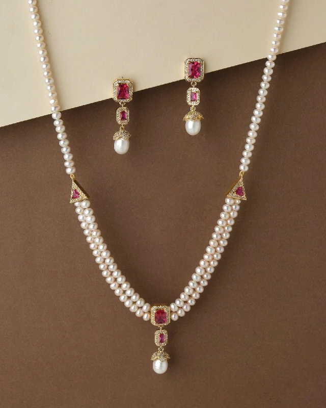 Raised disc necklaces-Beautiful Real Pearl Necklace Set