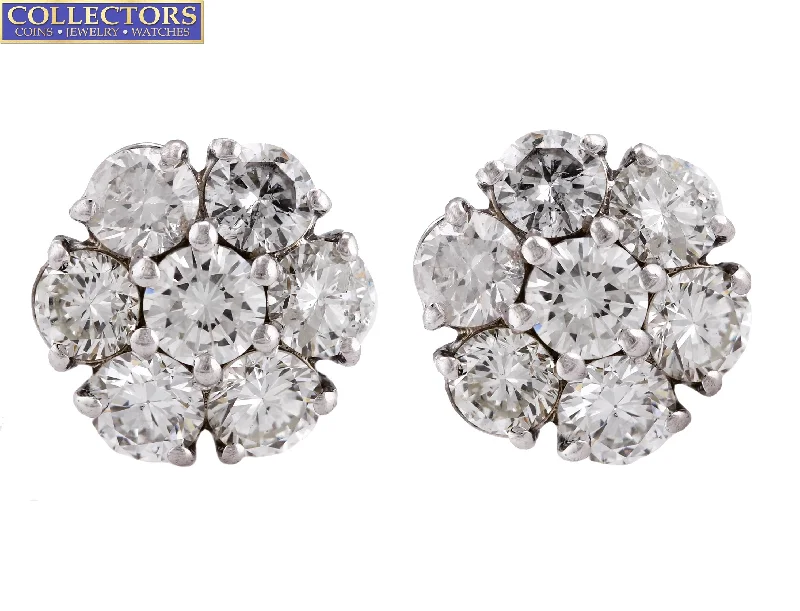 Pure stud earrings-Stunning Ladies Estate 14K White Gold 4.45ctw Diamond Cluster Stud Earrings