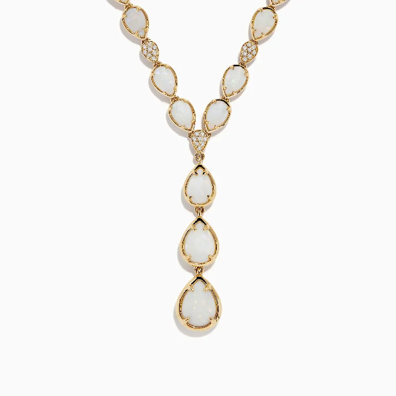 Lily flower necklaces-Aurora 14K Yellow Gold Opal and Diamond Y Necklace