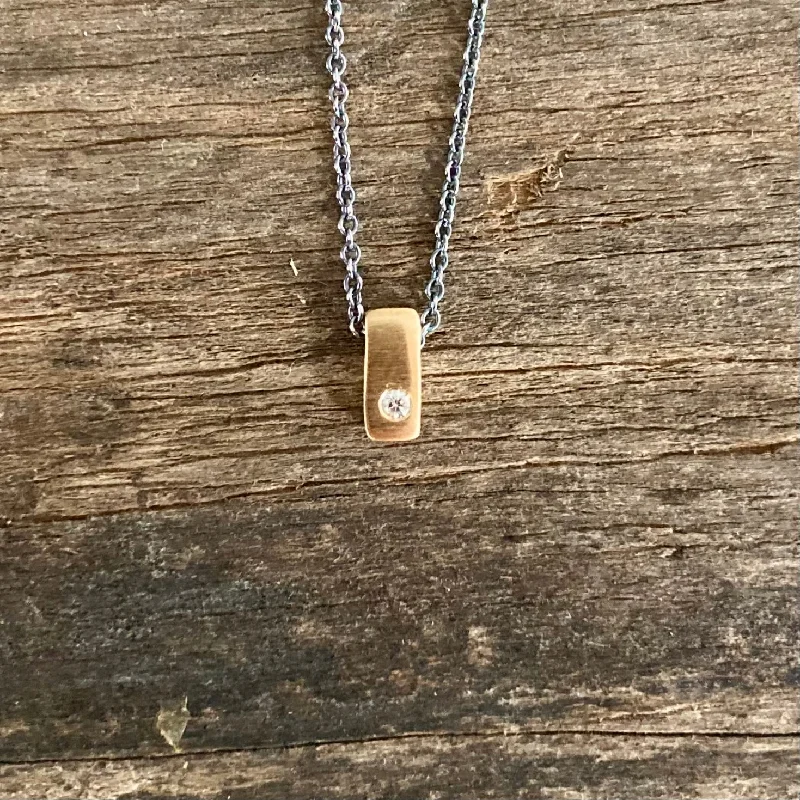 Thick bar necklaces-14K Bar with Diamond Oxidized Sterling Silver Necklace