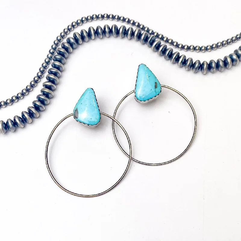 Fine heart earrings-Elouise Kee | Navajo Handmade Sterling Silver Hoop Earrings on Blue Stones