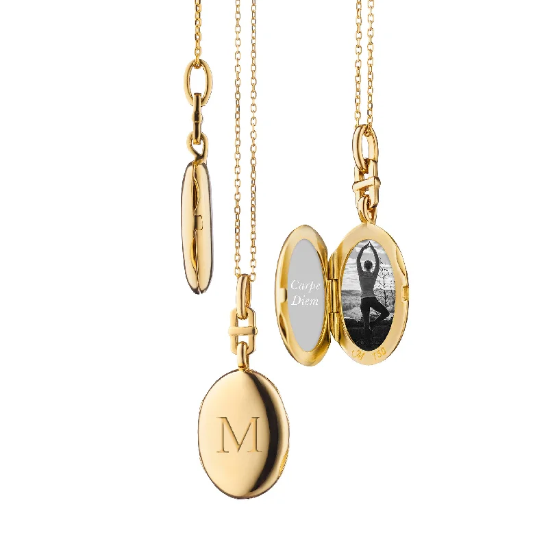 Haze glass necklaces-Slim "Eve" 18K Gold Engraved Locket Necklace