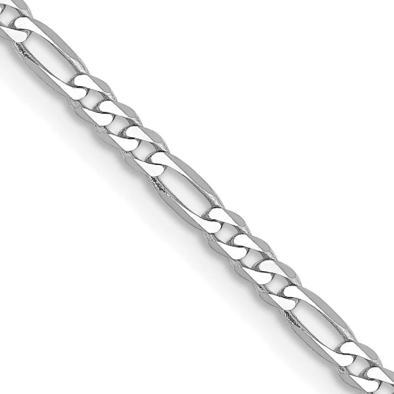 Flax cord bangles-Curata 14k White Gold Solid Polished Lobster Claw Closure 2.4mm Flat Figaro Chain Bracelet 9 Inch