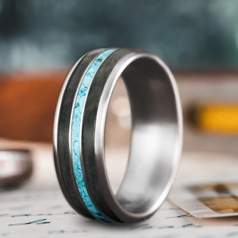 Tiny stack rings-Custom Design - 3-Inlay Narrow Center Ring -tJEyyeSzuHT9KkG3sEnYx25