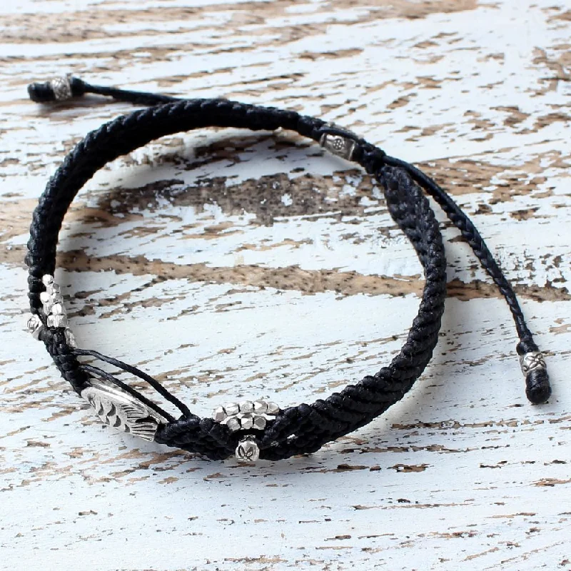 Swirl shape bangles-Handmade Sterling Silver 'Little Fish in Black' Bracelet (Thailand) - Black/Silver