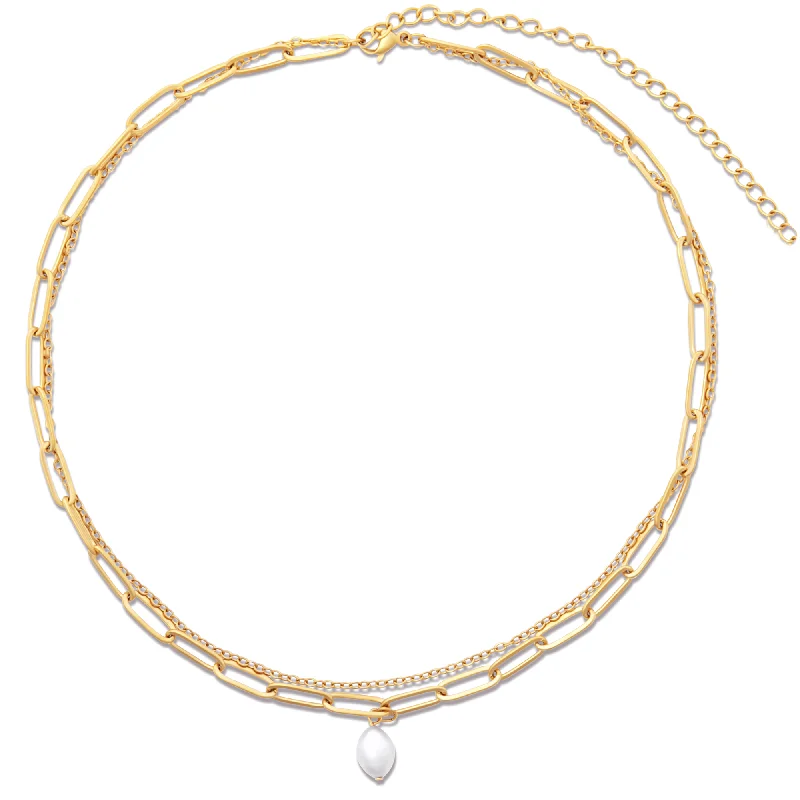 Coiled thread necklaces-Renee Double Chain Pearl Choker Necklace