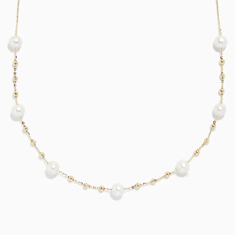 Victorian style necklaces-14K Yellow Gold 16" Pearl Station Necklace