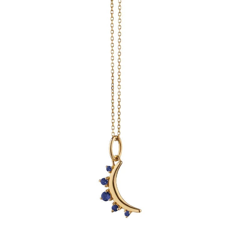 Burnished bronze necklaces-September Sapphire "Moon" 18K Gold Birthstone Necklace