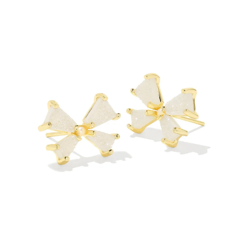 Large hoop earrings-Kendra Scott | Blair Small Gold Bow Studs in Iridescent Drusy