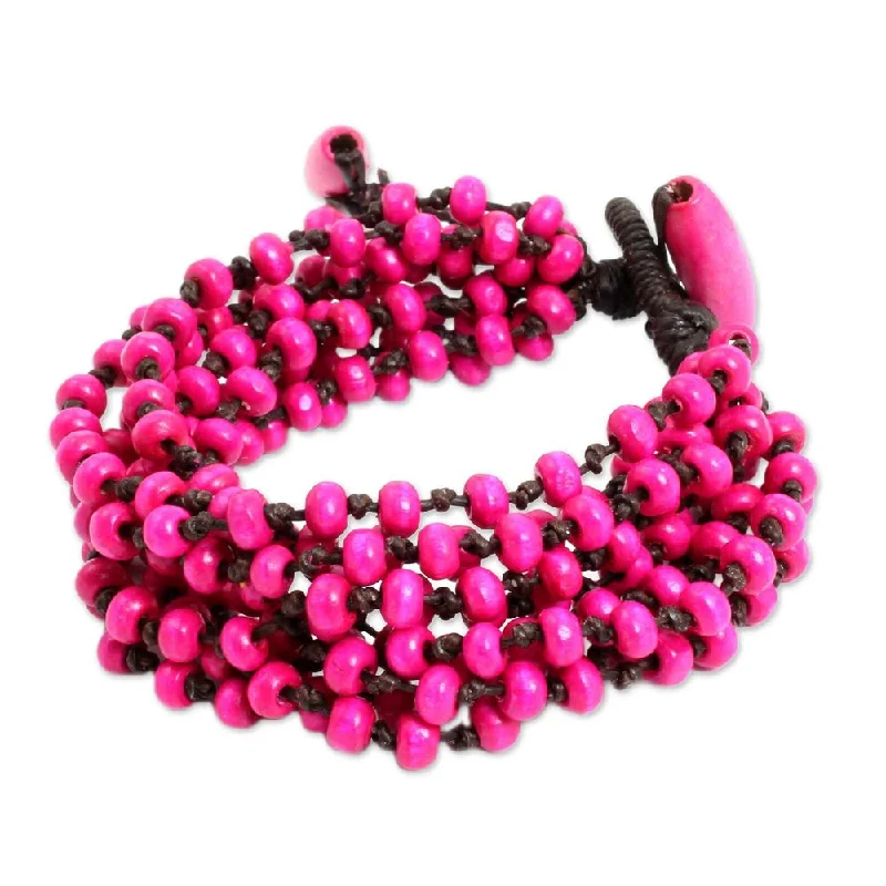 Radiant star bangles-Handmade Boxwood 'Opulent Pink' Bracelet (Thailand)