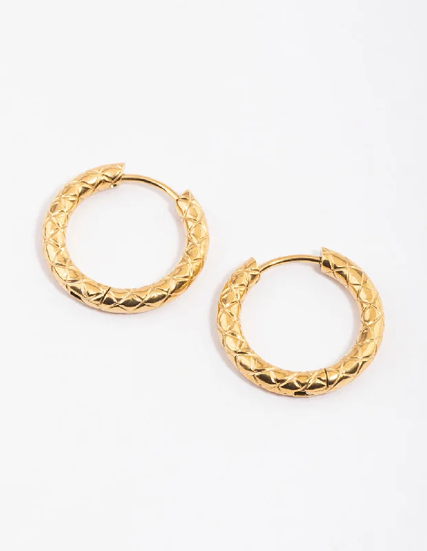 Warm clay earrings-Gold Plated Surgical Steel Scaled Hoop Earrings