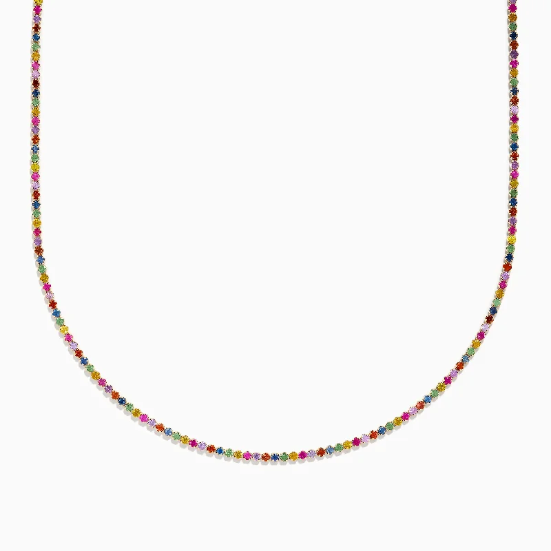 Sharp-line necklaces-Watercolors 14K Yellow Gold Multi Sapphire Necklace