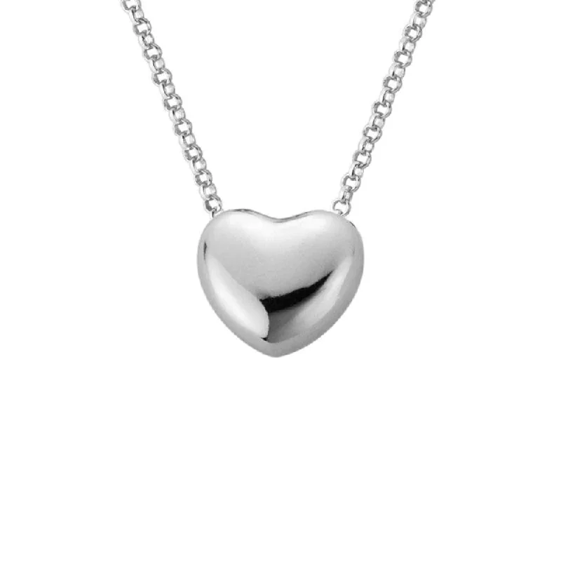 Blended metal necklaces-Silver Puff Heart Slider Pendant Necklace