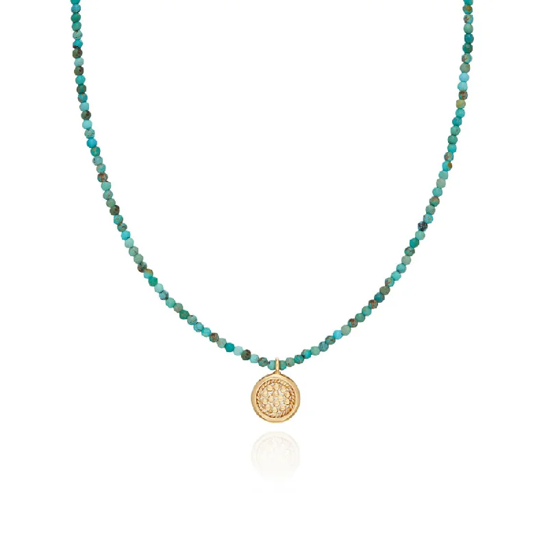 Thick bar necklaces-Anna Beck Delicate Beaded Turquoise Circle Pendant Necklace