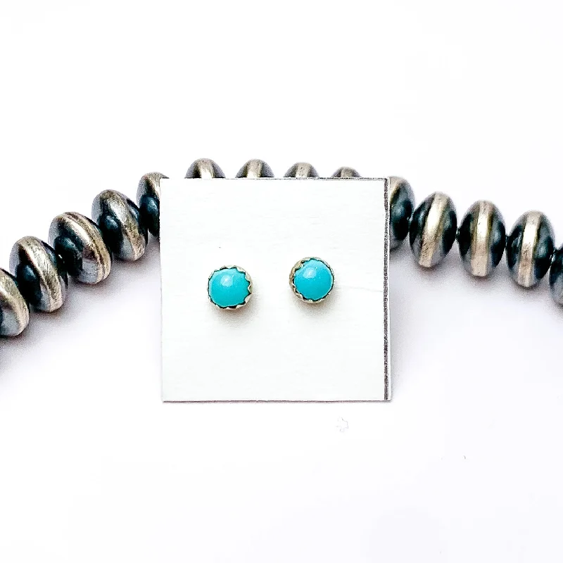 Fine star earrings-Linda Yazzie | Navajo Handmade Tiny Sterling Silver and Turquoise Stud Earrings