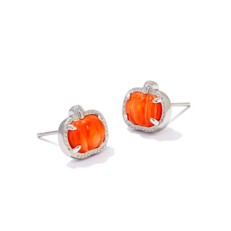 Swirl design earrings-Kendra Scott | Pumpkin Silver Stud Earrings in Orange Mother of Pearl