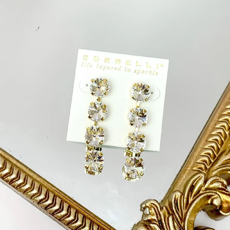 Topaz stone earrings-Sorrelli | Mara Statement Earrings in Bright Gold Tone with Clear Crystals