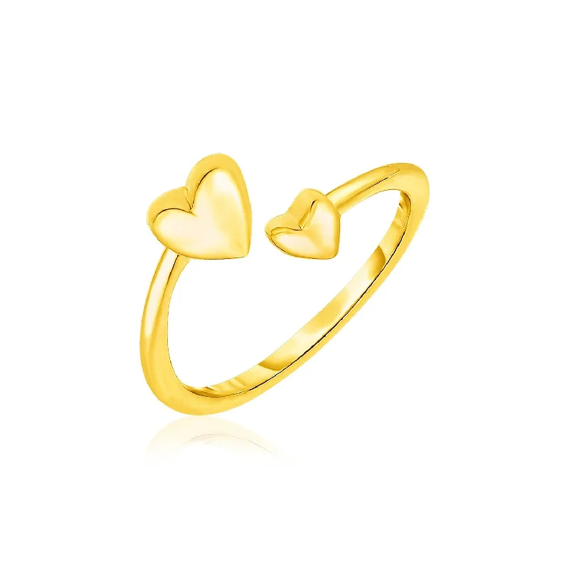 Glittering crystal engagement rings-14k Yellow Gold Bypass Style Toe Ring with Polished Hearts