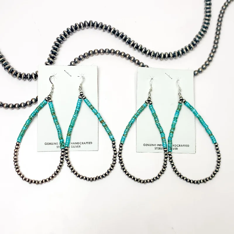 Light clay earrings-Navajo | Navajo Handmade Turquoise Beaded Teardrop Earrings with Sterling Silver Navajo Pearls