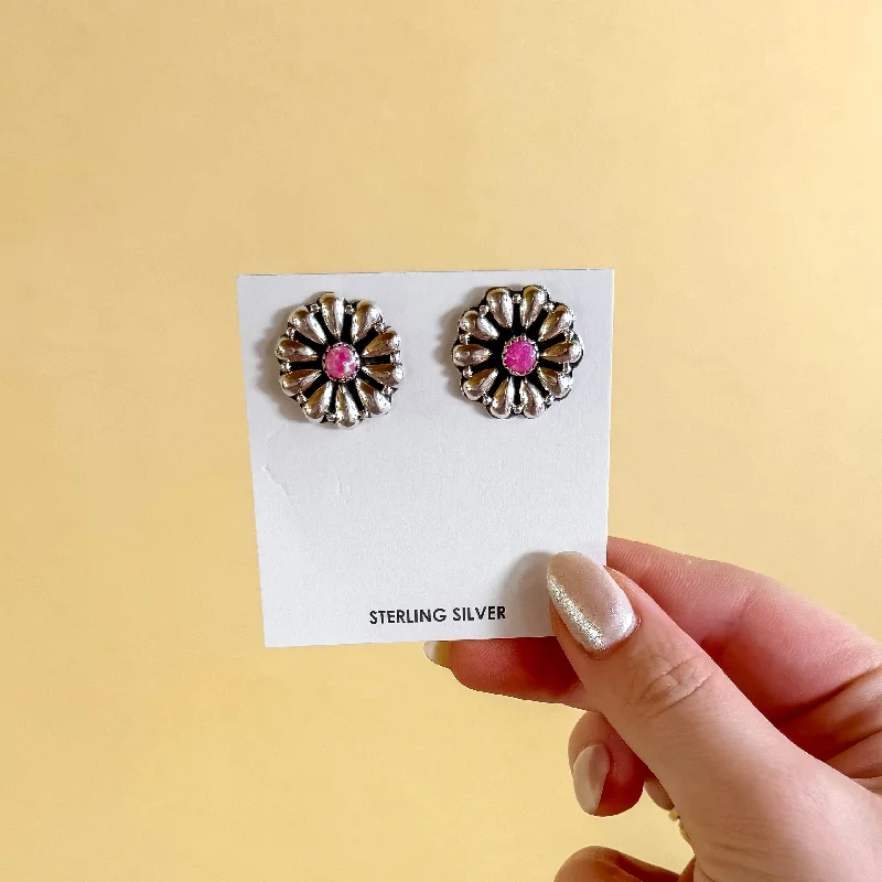 High shine earrings-Hada Collection | Handmade Sterling Silver Pink Opal Stud Earrings