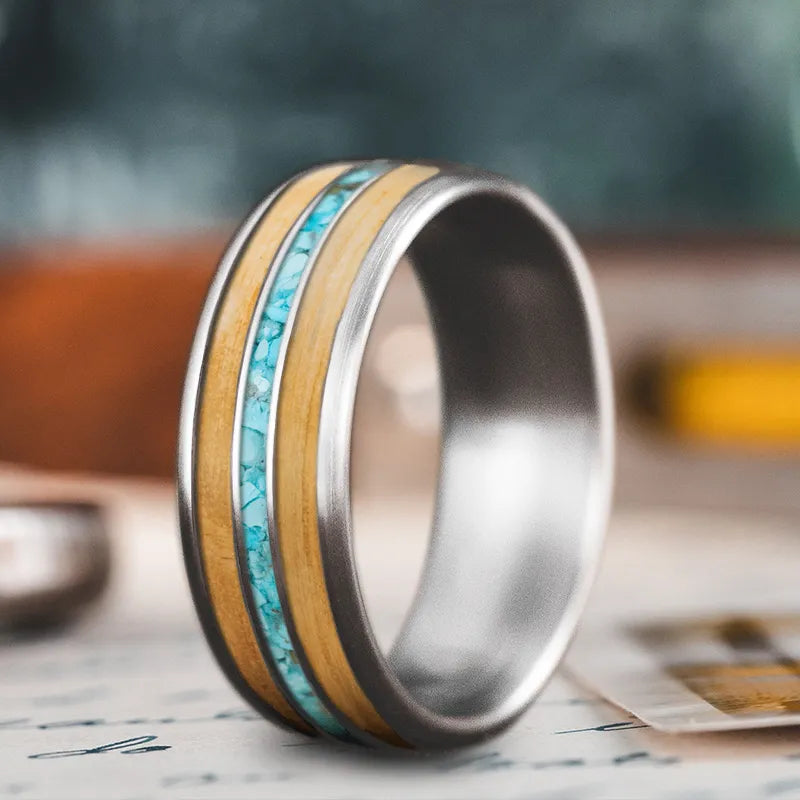 Bamboo style rings-Custom Design - 3-Inlay Narrow Center Ring 2nUZ7sjhy7DHc9zH7hzfDbKh