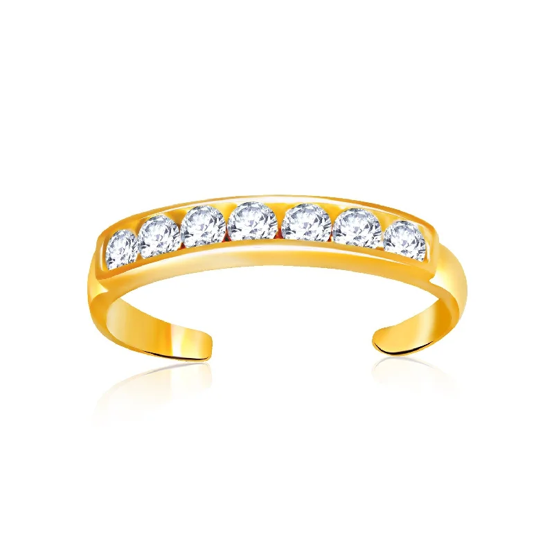 Sleek band engagement rings-14k Yellow Gold Pave Set Cubic Zirconia Toe Ring