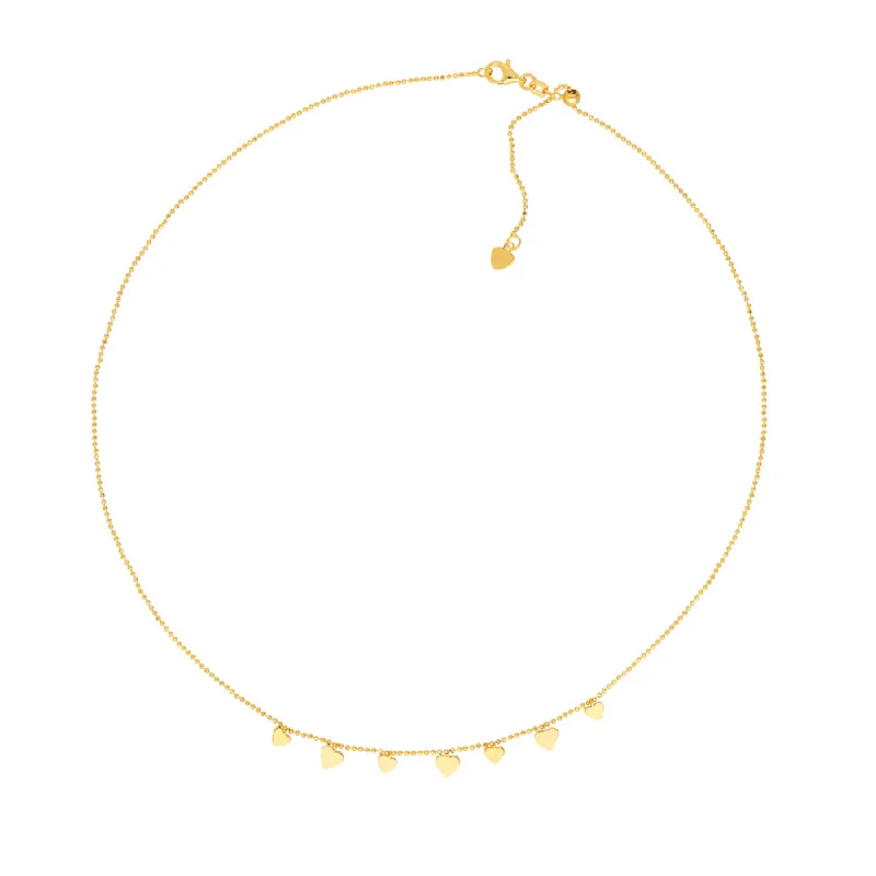 Raw braid necklaces-14k Gold Dangling Hearts Adjustable Necklace