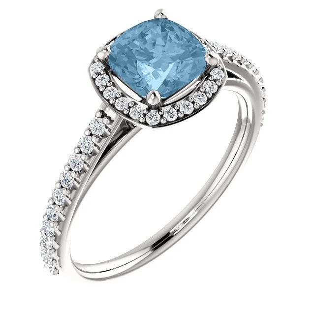 Oak grain engagement rings-PLATINUM 1.42 CT SKY BLUE TOPAZ & 1/3 CTW DIAMOND HALO RING