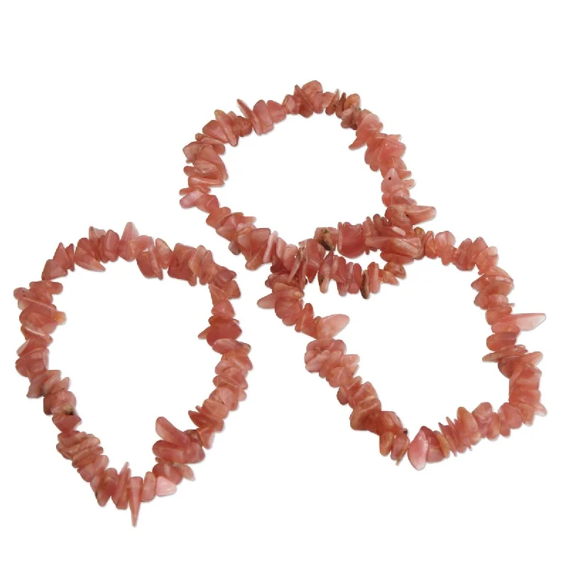 Fox motif bangles-NOVICA Glistening Cave, Rhodochrosite beaded stretch bracelets (set of 3)