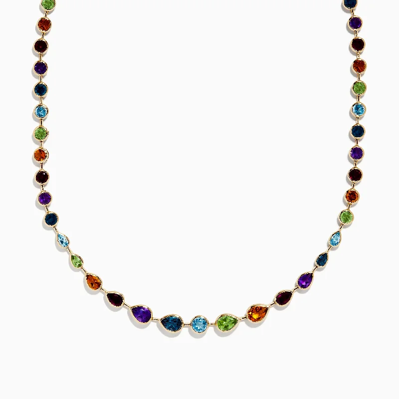 Woven link necklaces-Mosaic 14K Yellow Gold Multi Gemstone Necklace