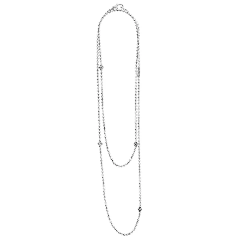 Multi-chain necklaces-Lagos Caviar Icon Long Silver Beaded Necklace